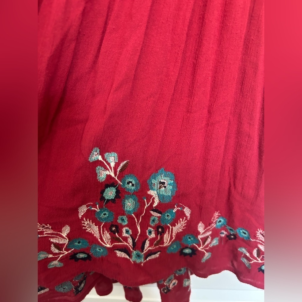Free People Red Embroidered Te Amo Mini Dress size medium Flare sleeve bohemian - Picture 14 of 14